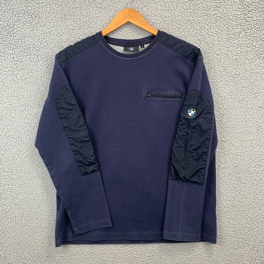 BMW Men's Navy Blue Sweatshirt Size Large Crew Neck Logo Long Sleeve
